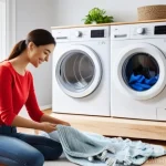 Home 17 친환경 세탁법 - **Prompt:** A vibrant, sunlit laundry room scene featuring a young woman (20s-30s) with a warm, gent...